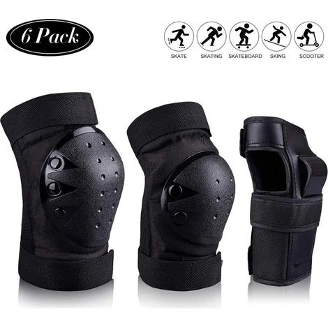 Equipaggiamento di protezione per bambini e adulti, set di protettori professionali 6 in 1, ginocchiere regolabili, gomitiere, protezioni per polsi, equipaggiamento di protezione per skateboard, patti (1/5)