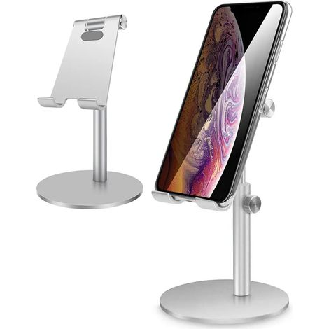 Soporte de teléfono ajustable, soporte de teléfono plegable compatible con marco de teléfono de escritorio de aluminio, color plateado (1/5)