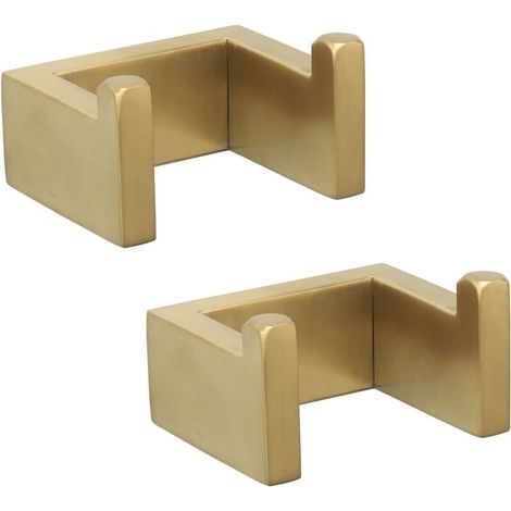 Handtuchhaken, Wandhaken aus Edelstahl, quadratischer Wandhaken, 7 x 6,1 x 4 cm (2 Stück, gebürstetes Gold) (1/4)
