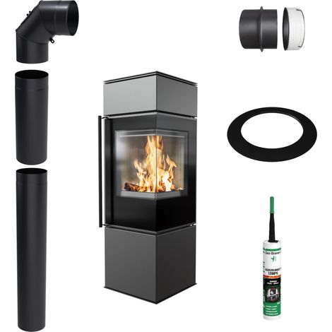 Freistehender Kaminofen KRATKI REN S/P 7kW Ø150 Schwarz mit Montageset (1/5)