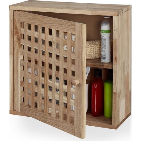 Relaxdays Mueble de Baño Colgante 2 Niveles, Nogal, Cierre Magnético, Armario de Pared, Cocina, 42 x 42 x 18 cm, Natural (1/5)