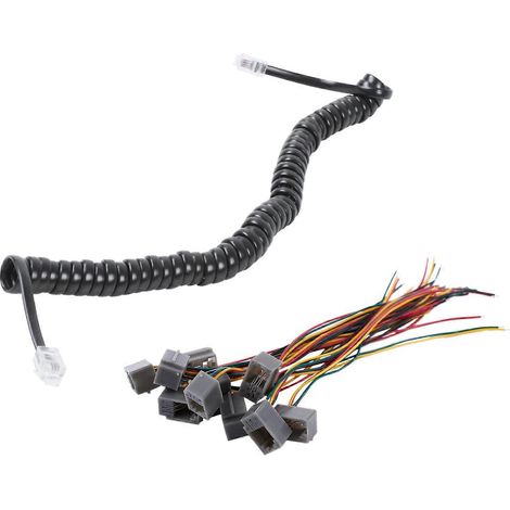 1 câble téléphonique RJ9 noir de 23,6 cm (9,3 pouces) et 10 adaptateurs de connecteur téléphonique femelle RJ9 616E 4P4C à 4 fils (8 cm). (1/5)