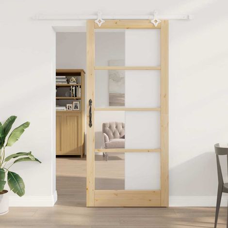 Puerta Corrediza Manual Marrón 93 x 211 cm Madera y metal