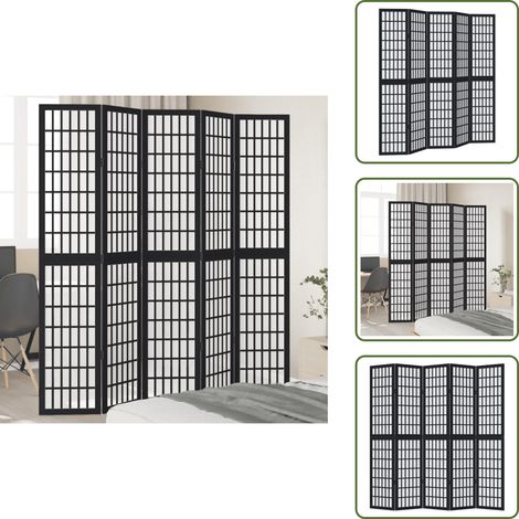 Biombo decorativo - vidaXL Biombo separador de 5 paneles madera maciza Paulownia negro - Partición interior