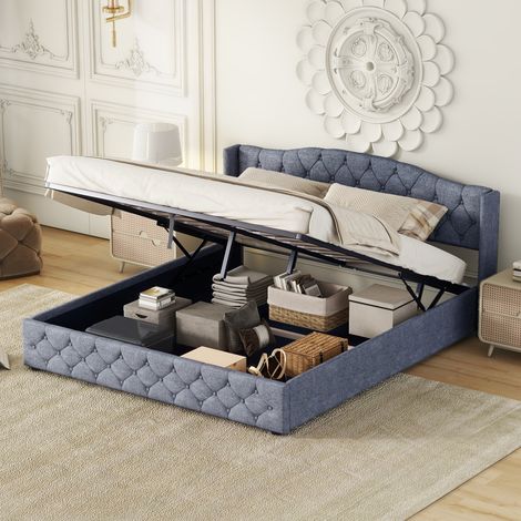 Letto piano multifunzionale 180 x 200 con stoccaggio idraulico Grigio OKWISH (1/5)