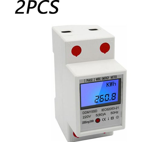 2PCS Einphasiger Stromzähler, DIN-Schienen-Digital-Leistungsmesser DDM15SD Wattmeter 5-80A 220V 50Hz Elektronisches KWh-Messgerät mit LCD-Hintergrundbeleuchtung, dolaso (1/5)