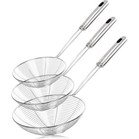 Écumoire Araignée Cuisine - Passoire Inox 3 Pièces - Pour Aliments Frits Pâtes Raviolis - 13x33 5 cm 17x38 cm 19x39 5 cm (1/4)