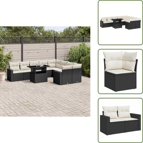 The Living Store 10-tlg. Garten-Sofagarnitur mit Kissen Schwarz Poly Rattan - Gartenmöbel Set - PE-Rattan Möbel - Outdoor Lounge - Gartenlounge - Terrassenmöbel (1/5)