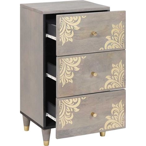 Buffet Meuble de rangement Gris et or 40 x 33 x 75 cm Bois de mangue massif (1/5)