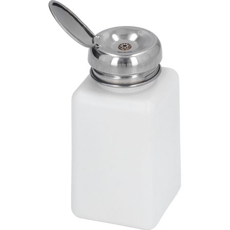 Flacon carré distribuiteur solvant 200 ml poussoir antistatique ESD sécurisé couvercle acier inoxydable blanc (1/5)