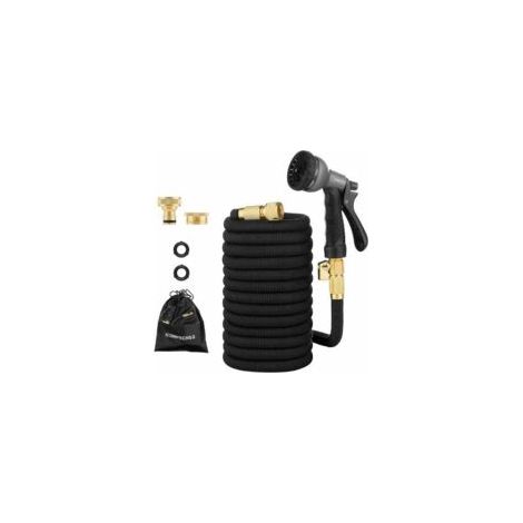 Crezuo Einziehbarer Gartenschlauch, 30 m/100 Fuß, einziehbarer Schlauch mit 3/4"- und 1/2"-Anschlüssen, flexibler Wasserschlauch aus massivem Messing nach EU-Standard mit Absperrventil und 8 Funktions