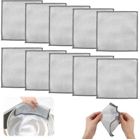 Set di 10 panni per la pulizia riutilizzabili a doppio strato - Antigraffio - 20 x 20 cm - Per piatti, lavello, piano di lavoro, cucina (1/5)