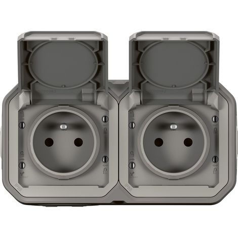 Presa doppia – 2x2P+T orizzontale – Legrand Plexo completo a incasso esterno – Grigio - LEG069768L (1/2)