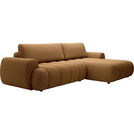 Canapé d'angle droit convertible en tissu jaune moutade FRIDORA (1/5)