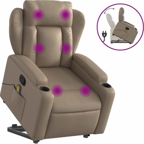 Maison Exclusive - Poltrona Alzapersone Massaggi Reclinabile Cappuccino Similpelle (1/5)