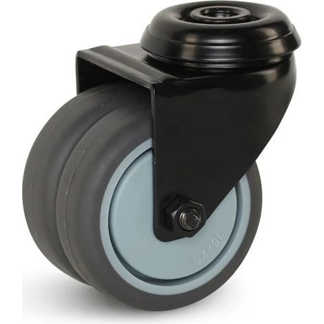 Roulette double - MESO - Boîtier noir - Trou central - 75mm - 150kg