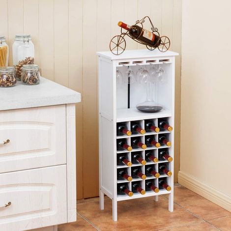 COSTWAY Weinregal Weinschrank 20 Flaschen, Flaschenregal mit Glasaufhaenger,Holz,Weinstaender, Gleserregal für Küche, Bar, Flaschenstaender 42 x 24,5 x 96 cm Weiss (1/5)