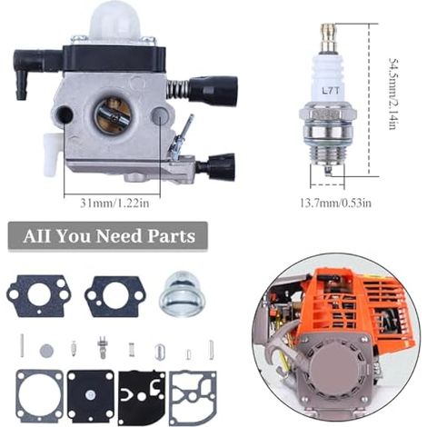 Carburateur de Rechange pour Tronçonneuse FS38 HS45 FS45 FS46 FS55 OEM Zama C1Q-S186, avec Carburateur Membrane Joint Réparation kit, Bougie,Bulles d'huile (1/5)