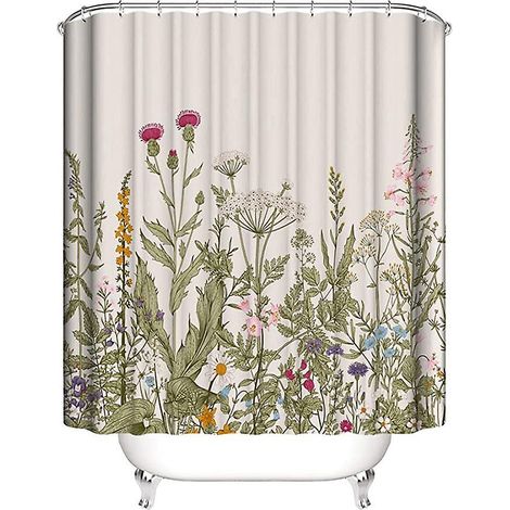 rideau De Douche Fleurs (120 180cm) Dcoration De Rideau De Douche De Salle De Bain Lavable Impermable Et Rsistant La Moisissure, Rideau De Dou (1/5)