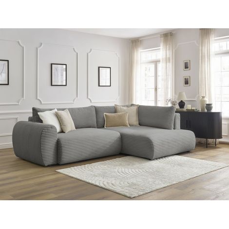 BOBOCHIC - Canapé d'angle L convertible coffre LUCIEN gros côtelé doux Angle droit  Gris foncé (1/5)