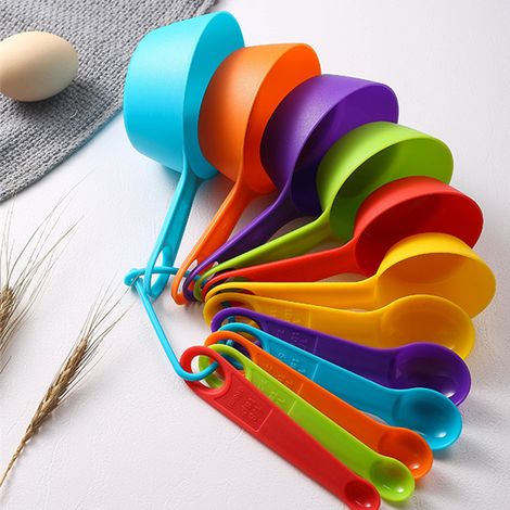 Lot de 12 Cuillères Doseuses, Tasse à Mesurer pour la Cuisine et la Pâtisserie en Plastique, Coloré (1/5)