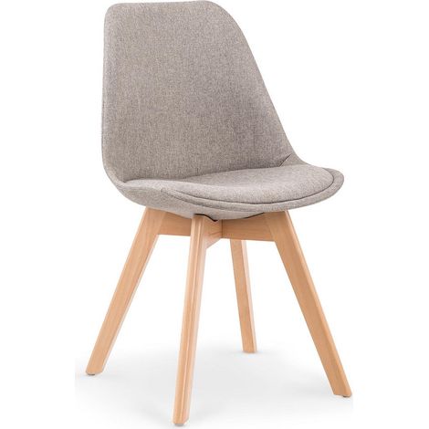 Chaise scandinave bois massif et tissu gris clair Bertil (1/3)