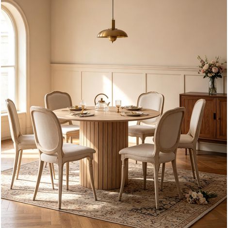Table à manger ronde en bois marron clair Ø 120 cm pour 4 à 6 personnes (1/5)