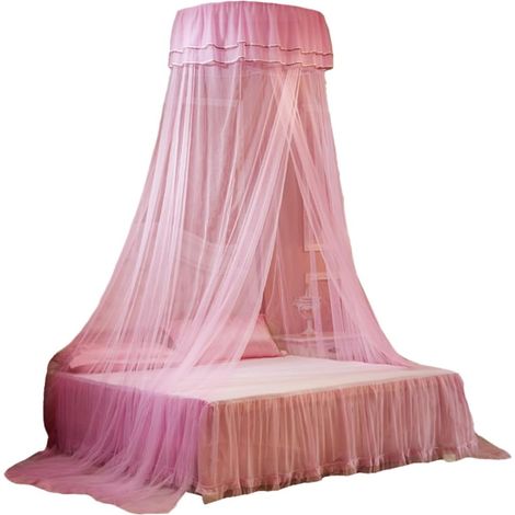 Moustiquaire en dentelle rose pour lit, suspendue chambre, vous (1/5)