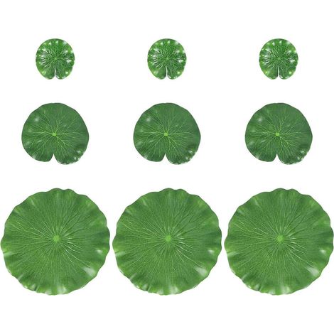 Lot de 9 feuilles de lotus artificielles flottantes en mousse, nénuphars verts -- (1/5)