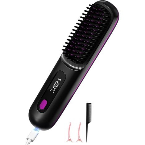 Hair Straightener Brush, 10s Fast Heating Ceramic Hair Straightener Comb, Iron and Hair Brush 2-in-1, Anti-Scald, Fast Heating Hair Tools for Styling (1/5)