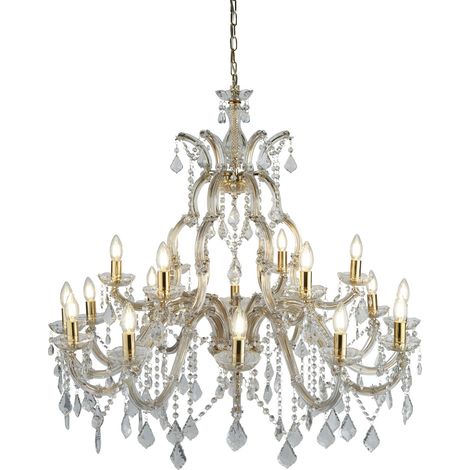 Searchlight Marie Therese - Lampadario in cristallo a 18 luci con finitura in ottone lucido, attacco E14 (1/5)