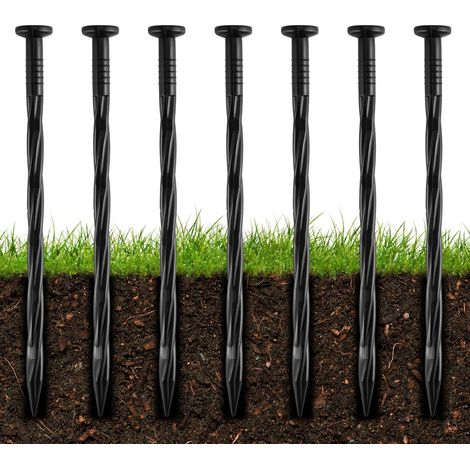 Lot de 60 piquets d'ancrage en plastique noir 20 cm – Pour bordures de jardin – Tête 20 mm - Couleur noire (1/5)