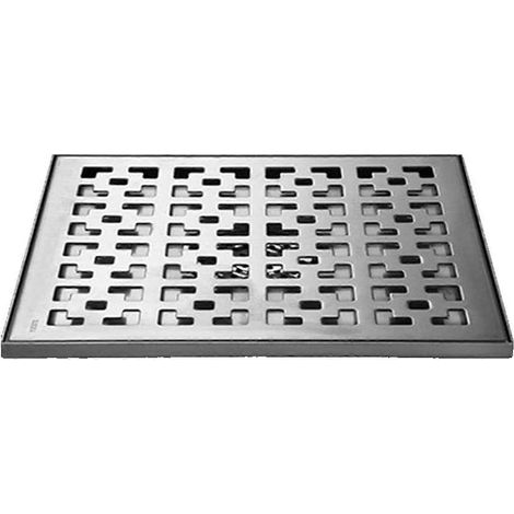 Bonde de douche carrée brossée, siphon de sol en acier inoxydable avec grille amovible, filtre à cheveux, couvercle de siphon, 20 x 20 cm (1/5)