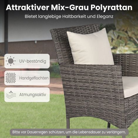 Set de mobilier de jardin 3 pièces, set de balcon comprenant 2 chaises en rotin et une table en verre trempé à double couche - beige (1/5)