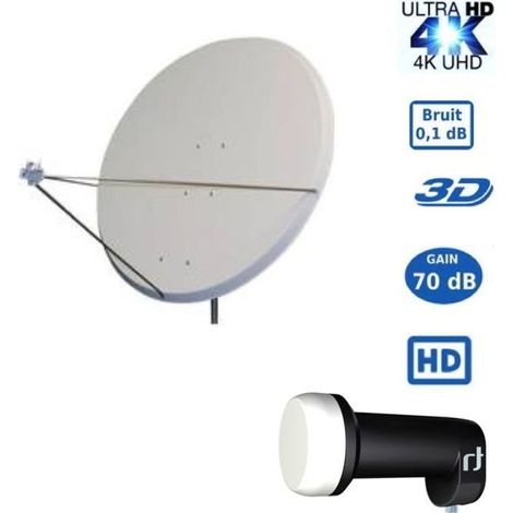 PARABOLE SATELLITE ALUMINIUM GRIS CLAIR 125cm LIVRE AVEC UN LNB SINGLE HAUTE GAMME INVERTO BLACK 01db High Gain 70 DB