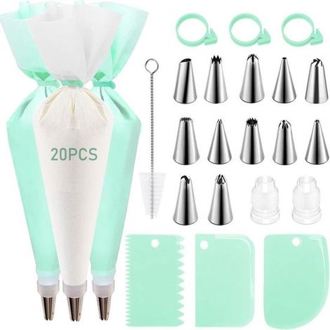 Spritzbeutel Set 43 teilig 12 Edelstahl Tüllen Wiederverwendbare TPU Beutel Für Kuchen , Cupcake und Weihnachtsgebäck Mit Verbindungsstücken, Kli (1/5)