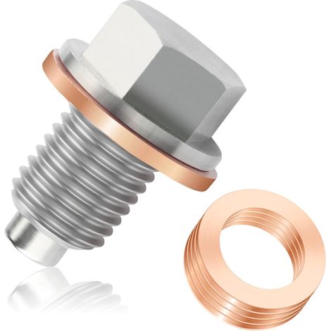Bouchon de Vidange Magnétique M12x1.5 avec 5 Joint Vidange,Remplacement du Bouchon de Vidange Voiture et des Joint (M12x1.5) (1/5)