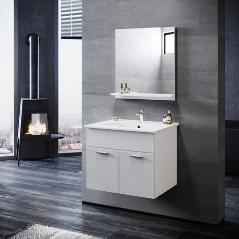 SONNI Conjunto de Muebles de Baño con Lavabo y Mueble Espejo, Muebles de Baño 60cm,Alto Brillo 2 Piezas (1/5)