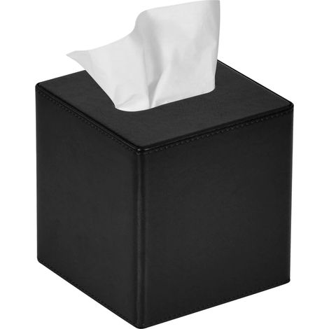 Soporte cuadrado de piel sintética para pañuelos de papel, ideal para tocador o baño (negro).