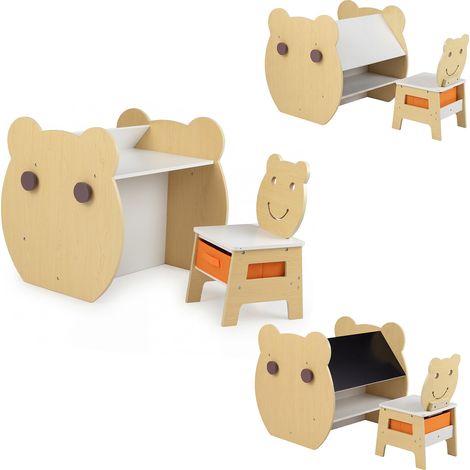 Table et chaise d'art 3 en 1 pour enfants avec rangement et tableau blanc/tableau noir réversible pour 3-10 ans - blanc