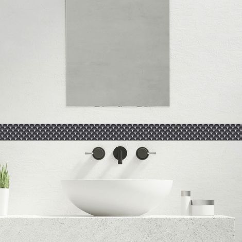 Frise décorative adhésive, arboréa noir motif éventails noir et blanc, 5 cm X 300 cm (1/5)