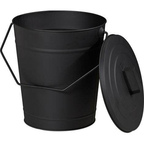 Seau Pour Cendres Couvercle, Transport Et Refroidissement De Cendres, Cheminée, Four, Grilles, 12L,Acier,Noir (1/4)