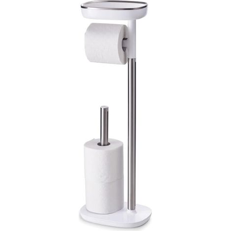 Porte Rouleau de Papier Toilette sur pied, jusqu'à 4 rouleaux, avec étagère de téléphone et compartiment pour articles sanitaires, Acier Inoxydable
