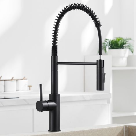 CECIPA MAX Grifo de cocina negro con rociador extraíble - Grifo de cocina Spring con 2 modos de salida de agua - Grifo de cocina giratorio de 360° (1/5)