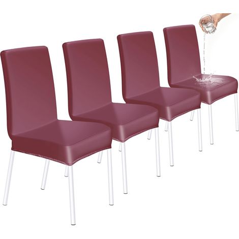 Lot de 4 housses de chaise de salle à manger à dossier haut extensibles et lavables en similicuir pour salle à manger, cuisine, hôtel, restaurant, maison, mariage – Rouge (1/5)