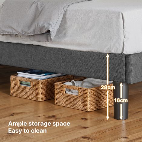 Lit Simple Capitonné 120 x 200 cm avec Prise et Tête de Lit LED Réglable Rangement Bealife Sommier à Lattes Tissu en Lin Lit Enfant Adolescent Gris Foncé