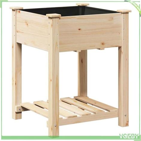 Jardinière - FAFEICY - 60 x 60 x 76,5 cm - Bois sapin massif - Beige - Étagère intégrée (1/5)