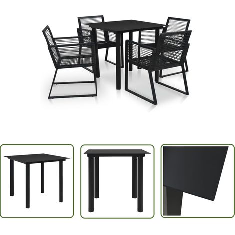 The Living Store Ensemble à manger d'extérieur 5 pcs Rotin PVC Noir - Salon De Jardin - Mobilier De Jardin - Table Et Chaises - Set De Repas Exterieure - Table Basse (1/5)