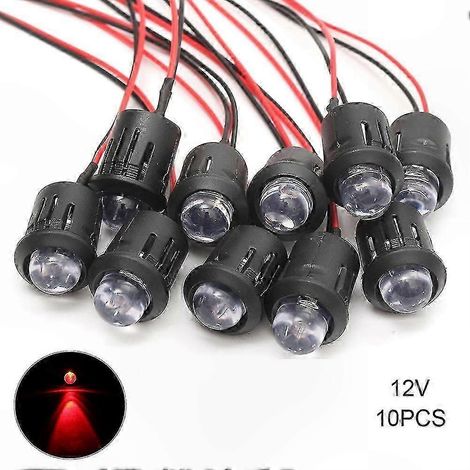 Lot de 10 ampoules LED haute luminosité 12 V 10 mm pré-câblées avec lentille transparente et câble de 20 cm pour projets d'éclairage (1/5)
