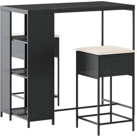 Maison Exclusive - 3-tlg. Gartenbar-Set mit Kissen Schwarz Poly R